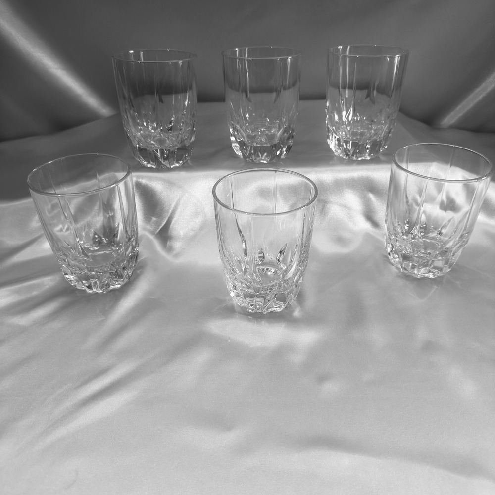6 Crystal Whiskey Rocks Glasses Heavy Base Wedge Cut Lowball Barware Clear